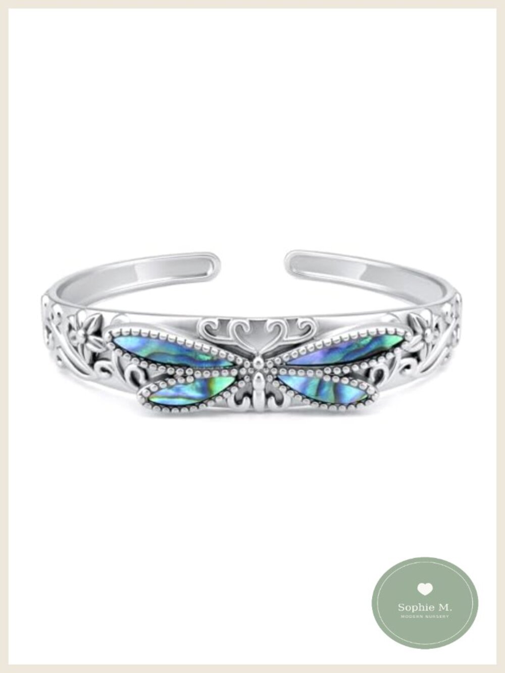 925 Sterling Silver Abalone Shell Dragonfly Cuff Bracelet
